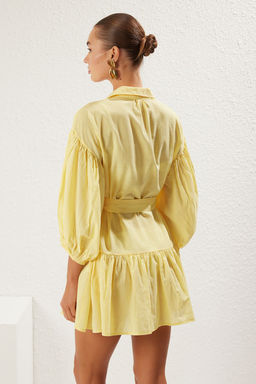 TRENDYOLMILLA Mavi Mini Dokuma %100 Pamuk Balon Kollu Plaj Elbisesi TBESS25EL00034  фото 12