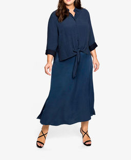 Сатиновое платье и блузка, синие