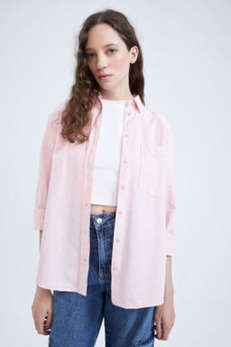 Oversize Genis Kal?p Oxford Uzun Kollu %100 Pamuk Gomlek