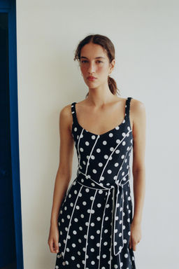 VESTIDO MIDI LUNARES CINTUR?N / Marino / Blanco - Zara фото 8