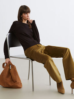 Dar Fit ?spanyol Pa?a Kad?n Kadife Pantolon