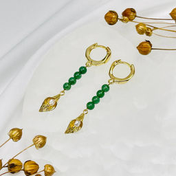 Серьги из зеленого Кварца и Жемчуга