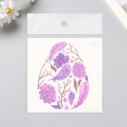 Переводная тату цветная Яйцо с фиолетовыми узорами, временная татуировка, 10?10 см - Арт узор фото 4