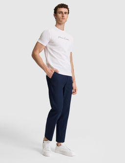 Lacivert Straight Fit Keten Kar___ml_ Beli Lastikli Kanvas Pantolon