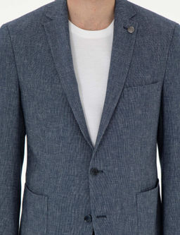 Lacivert Ex. Slim Fit Keten Kar___ml_ Ceket