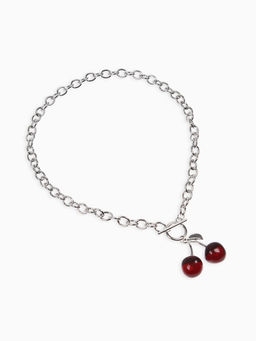 Цена за 2 шт. Кулон-цепь крупная "Вишня", цвет красный в серебре 40+удл