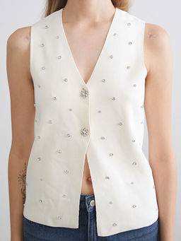 V Yaka Ta?l? Kad?n Triko Yelek