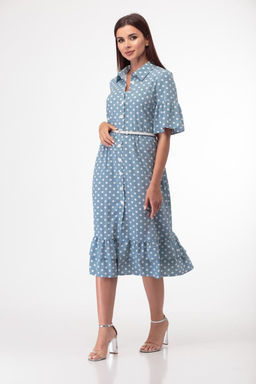 Платье ANELLI 713 бирюза с горохами