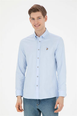 U. S. Polo Assn / Мужская голубая базовая рубашка с длинным рукавом - U.s. polo assn фото 3