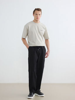 Loose Fit Bisiklet Yaka Bask?l? Erkek Ti??rt