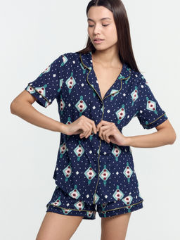 Комплект женский (жакет, шорты) темно-синий в ромбики ромбики на т.синем 592478 - Mark formelle фото 8