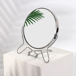 Зеркало настольное, с увеличением х2, настенное, двустороннее, 13.5×15 см, (d=11.5 см), металлическое