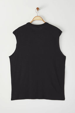 Siyah Oversize/Genis Kesim Basic Etiketli %100 Pamuk Kolsuz T-shirt/Atlet TMNSS25AL00002 - Trendyolmilla фото 5