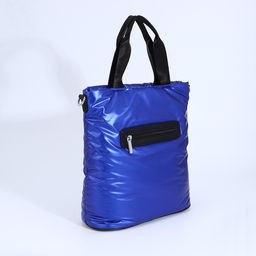 Сумка-тоут на молнии, наружный карман, длинный ремень, цвет синий - Simaland фото 2