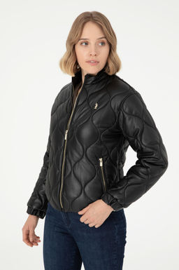 Женская черная кожаная куртка - U.s. polo assn фото 3