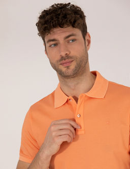 A__k Turuncu Slim Fit %100 Pamuk Polo Yaka Merserize Ti__rt