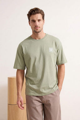 A__k Haki Oversize/Geni_ Kesim Nak__l_ %100 Pamuk T-shirt TMNSS26TS00024