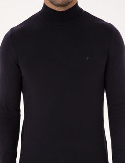 Lacivert Slim Fit Pamuk Kar___ml_ Yar_m Bal_k__ Yaka Basic Triko Kazak - Cacharel фото 6