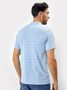 Джемпер-поло хлопковый в голубом цвете с принтом узор на серо -голубом 111764 - Mark formelle фото 3