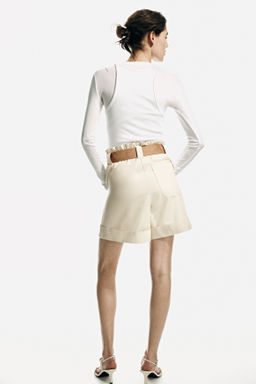 Pantal?n corto paper bag en mezcla de lino - H&m фото 5