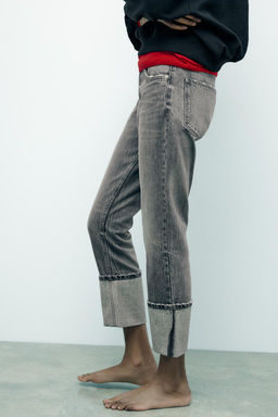 HIGH-WAIST TRF STOVE PIPE FOLDED JEANS - Zara фото 13