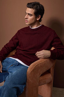 Bordo Oversize/Geni_ Kesim Bisiklet Yaka Kazak TMNAW26KZ00012 - Trendyolmilla фото 2
