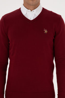 Erkek Slim Fit V Yaka Bordo Basic Kazak - U.s. polo assn фото 6