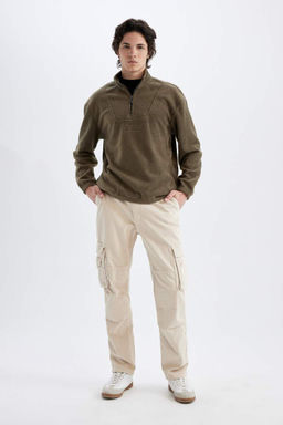 Флисовый свитшот с принтом и воротником-стойкой Comfort Regular Fit - Defacto фото 2