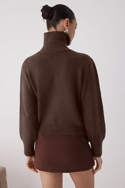 Wardrobe Essentials Kahverengi Yunlu Premium Iplik Fermuarl? Basic Triko Kazak | TWOAW26KZ00071