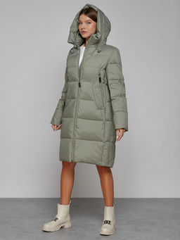 Пальто утепленное с капюшоном зимнее женское зеленого цвета 51155Z - MaxRita фото 6