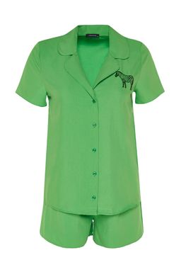 Trendyolmilla Ind?go Nak?sl? Sortlu Dokuma Pijama Tak?m? THMSS23PT00079 фото 16