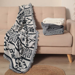 Плед с бахромой «Этель. Этника», 130×180 см, серый