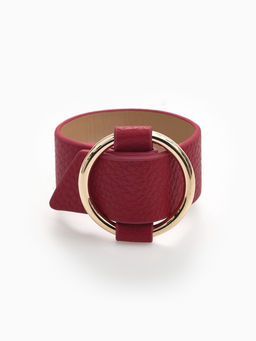 Браслет манжета «Помпеи» захват, кожа, 24 см, бордовый в золоте