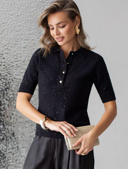 Джемпер поло с застежкой на пуговицы из хлопковой пряжи с пайетками