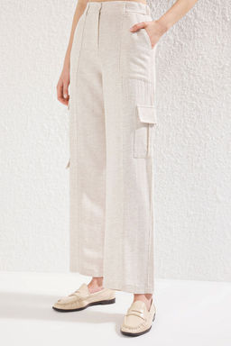 Bej Keten Gorunumlu Yanlar? Cep Detayl? Dokuma Pantolon TWOSS25PL00066 - Trendyolmilla фото 3