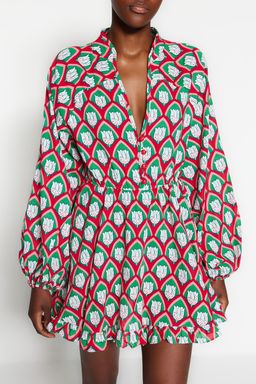 TRENDYOLMILLA Plaj Giyim Geometrik Desenli Dokuma %100 Pamuk Balon Kollu Mini Elbise TBESS21EL2771 фото 4