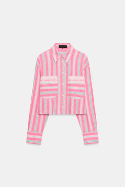 CAMISA CORTA RAYAS ENCAJE / Rosas - Zara фото 5