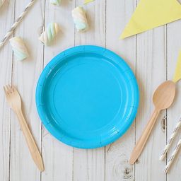 Цена за 10 шт. Тарелка бумажная, однотонная, 18 см, голубой цвет - Страна карнавалия фото 11