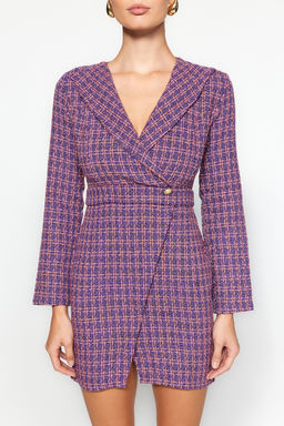 Trendyolmilla Bej Ekose / Kareli Dokuma Elbise TWOAW24EL00339 фото 12