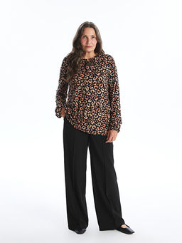 Ba?lamal? Yaka Desenli Uzun Kollu Kad?n Bluz