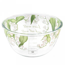 Салатник стеклянный "Ландыши" 1л д16,7см h8,9см, боросиликатное стекло, с деколью, с мерной шкалой (Китай)