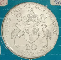 Монета 20 крон 1974 года Теркс и Кайкос 100 лет со дня рождения Уинстона Черчилля (в блистере)