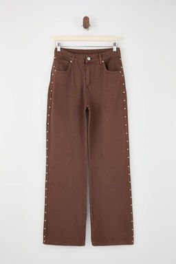 Kahverengi D_K_ML_ Trok Detayl_ Y_ksek Bel %100 Pamuk Wide Leg Jeans TWOSS26JE00065