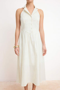 Beyaz Duz Maxi Dokuma Elbise TWOSS26EL00224