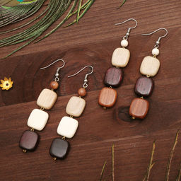 Серьги ручная работа, деревянные Камешки, цветные - Simaland фото 2