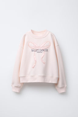 SATIN EMBROIDERED BOW SWEATSHIRT