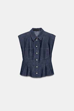 CAMISA PEPLUM HOMBRERAS CON LINO / ?ndigo - Zara фото 7