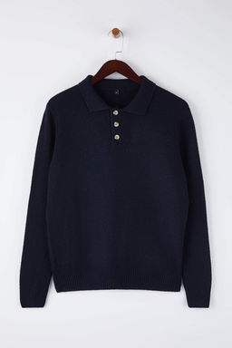 Lacivert Regular Polo Yaka Dugmeli Duz Kazak TMNAW26KZ00010