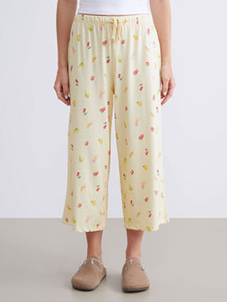 Beli Lastikli Bask?l? Kad?n Kapri Pijama Alt?