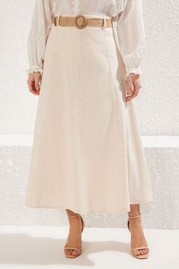 TRENDYOLMILLA Bej Kemer Detayl? Keten Maxi Boy A-line Maxi Boy Dokuma Etek TWOSS25ET00071 фото 3